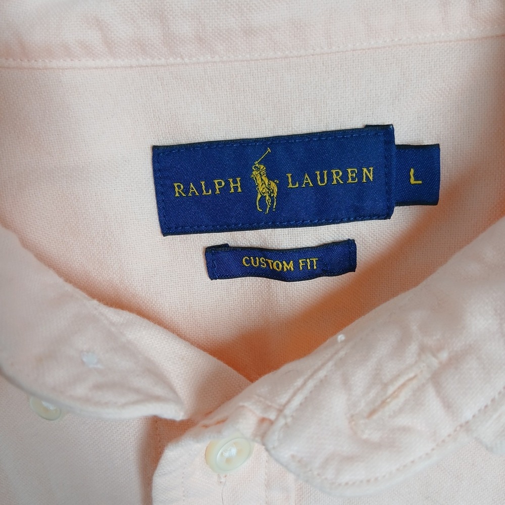 Ralph Lauren Custom Fit Button Down Shirt Youth L Peach Cotton Long Sleeve - Picture 4 of 10